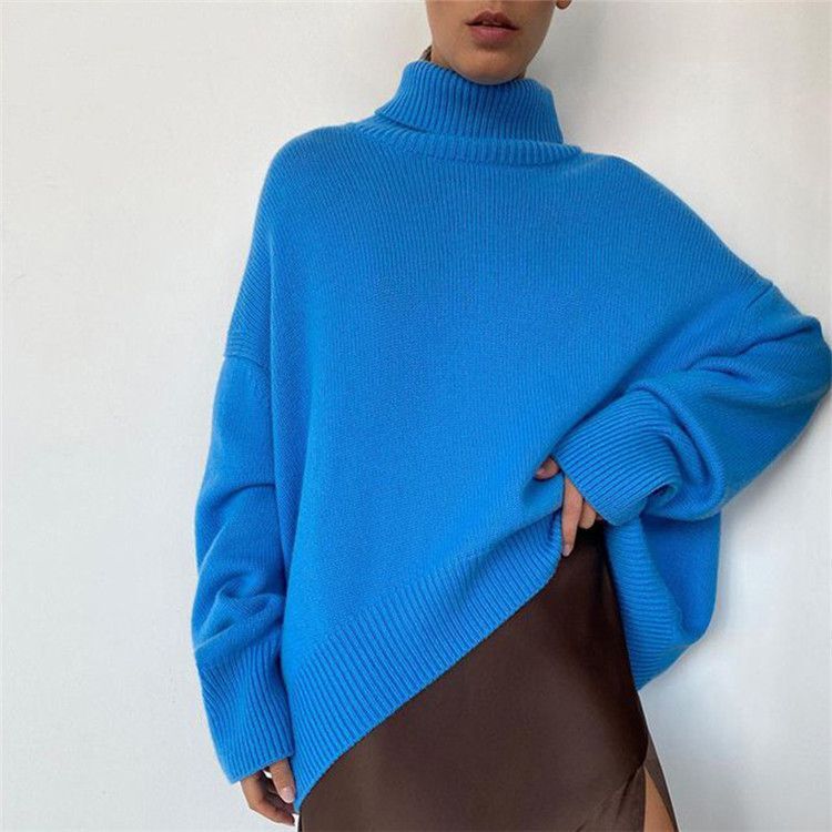 Autumn Winter Ladies Knit Sweater Loose Turtleneck Pullover
