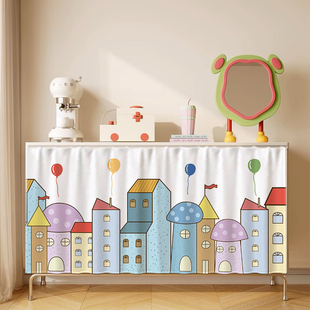 卡通厨房门帘出餐口半帘隔断帘遮挡短帘柜子帘防尘帘定制免打孔