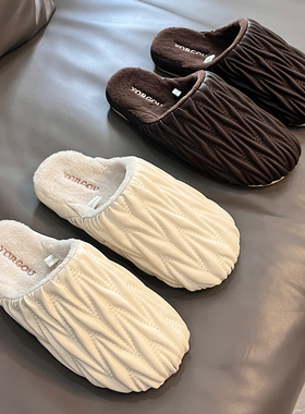 2025新款高级感防水棉拖鞋女pu皮秋冬季保暖加绒居家用室内男冬天