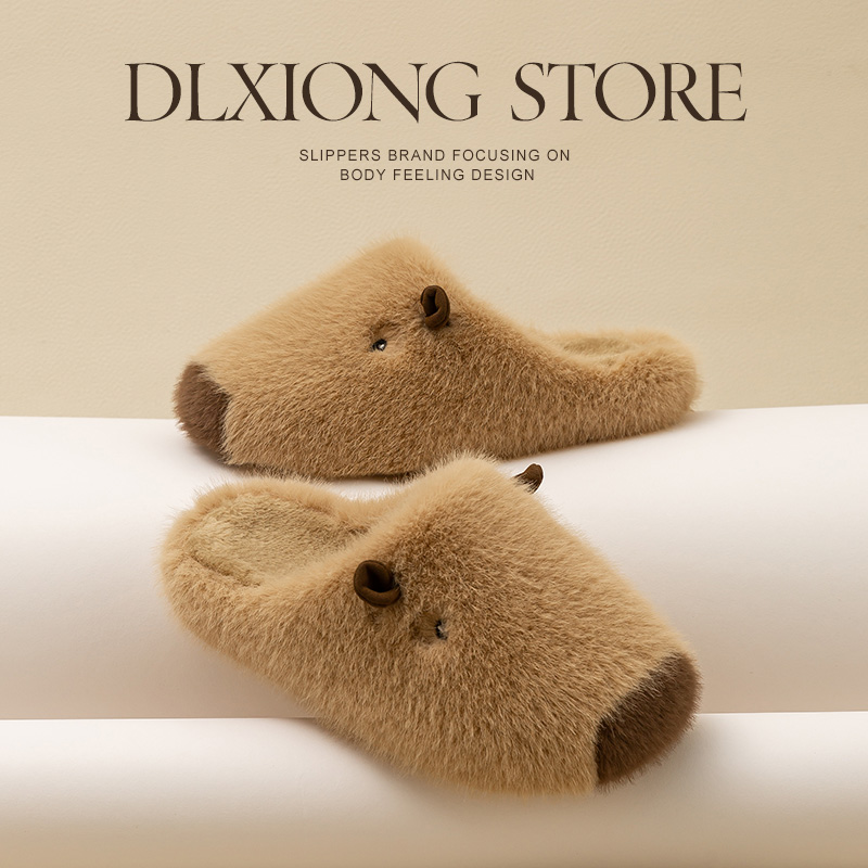 可爱加绒棉拖鞋女冬天办公室可穿