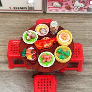 厨房过家家折叠迷你小餐桌凳儿童玩具食玩仿真摆件小人国娃屋lc