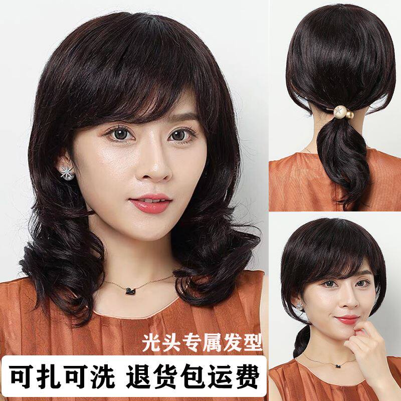 2022新款假发女长发大波浪黑色长卷发中年女士真发全真人发中长款