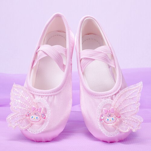 可爱粉色儿童舞蹈鞋女孩练功跳舞鞋翅膀芭蕾猫爪鞋演出鞋8135