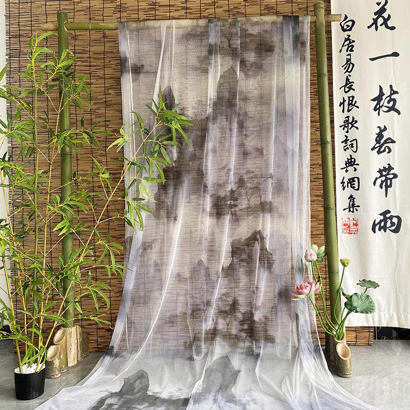 新中式国古风水墨山水画扎染纱幔