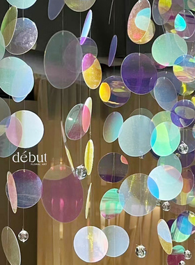 幼儿园圆形镭射幻彩彩色炫彩片墙面装饰材料吊饰空中走廊环创挂饰