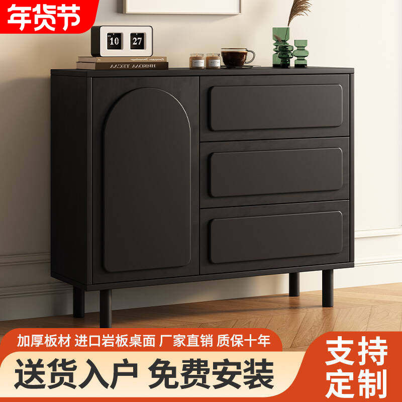 岩板餐边柜客厅复古风黑色多功能茶水柜厨房靠墙收纳储物柜吧台柜,住宅家具,餐边柜,淘宝优惠券,粉丝福利购,淘宝优惠卷