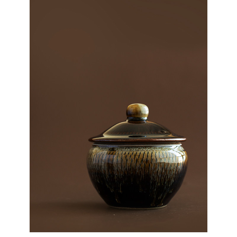 现货日本进口小石原烧手作复古陶器盖物储物罐蒸蛋碗盖碗糖果罐