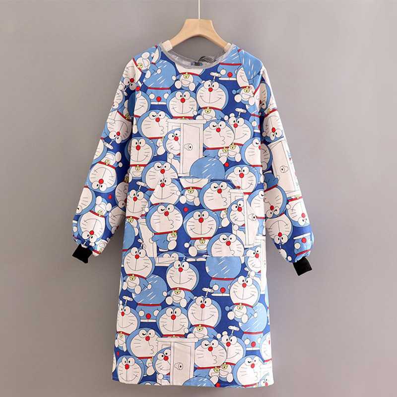 多拉爱梦棉麻围裙长袖厨房做饭工作服上班耐磨防污透气叮当猫罩衣,家庭/个人清洁工具,围裙套装,淘宝优惠券,粉丝福利购,淘宝优惠卷