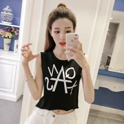 Phụ nữ Hàn Quốc mùa hè thon thả ngắn đoạn ngắn lộ ra bên ngoài áo không tay quai nhỏ vest nữ sinh viên - Áo vest cotton