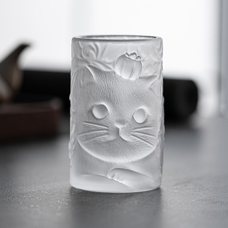 可爱猫咪柿子琉璃杯子家用玻璃茶杯喝水杯创意个人功夫主人杯
