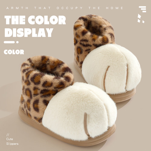 可爱猫爪棉拖鞋女士冬季2025新款室内家居高帮毛毛绒保暖棉鞋女款