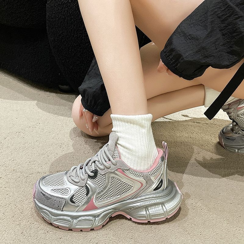 银粉老爹鞋女2025新款秋季百搭小香风休闲运动鞋爆款增高跑步鞋子