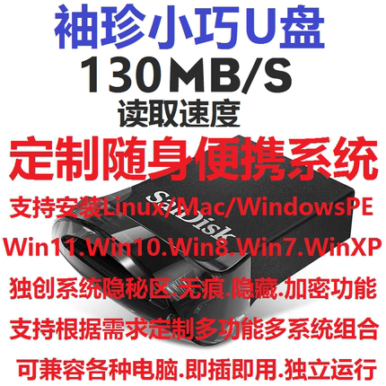迷你U盘定制windows to go隐秘无痕WTG系统笔记本USB随身口袋便携