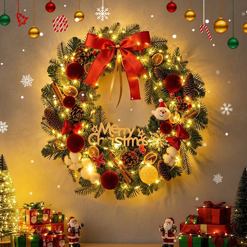 2025新款圣诞节花环圣诞树圈装饰品场景布置门挂饰吊饰背景墙挂件