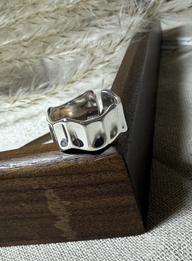 足银999流云宽面波浪指环个性超小众潮流时尚光面韩版几何形戒指