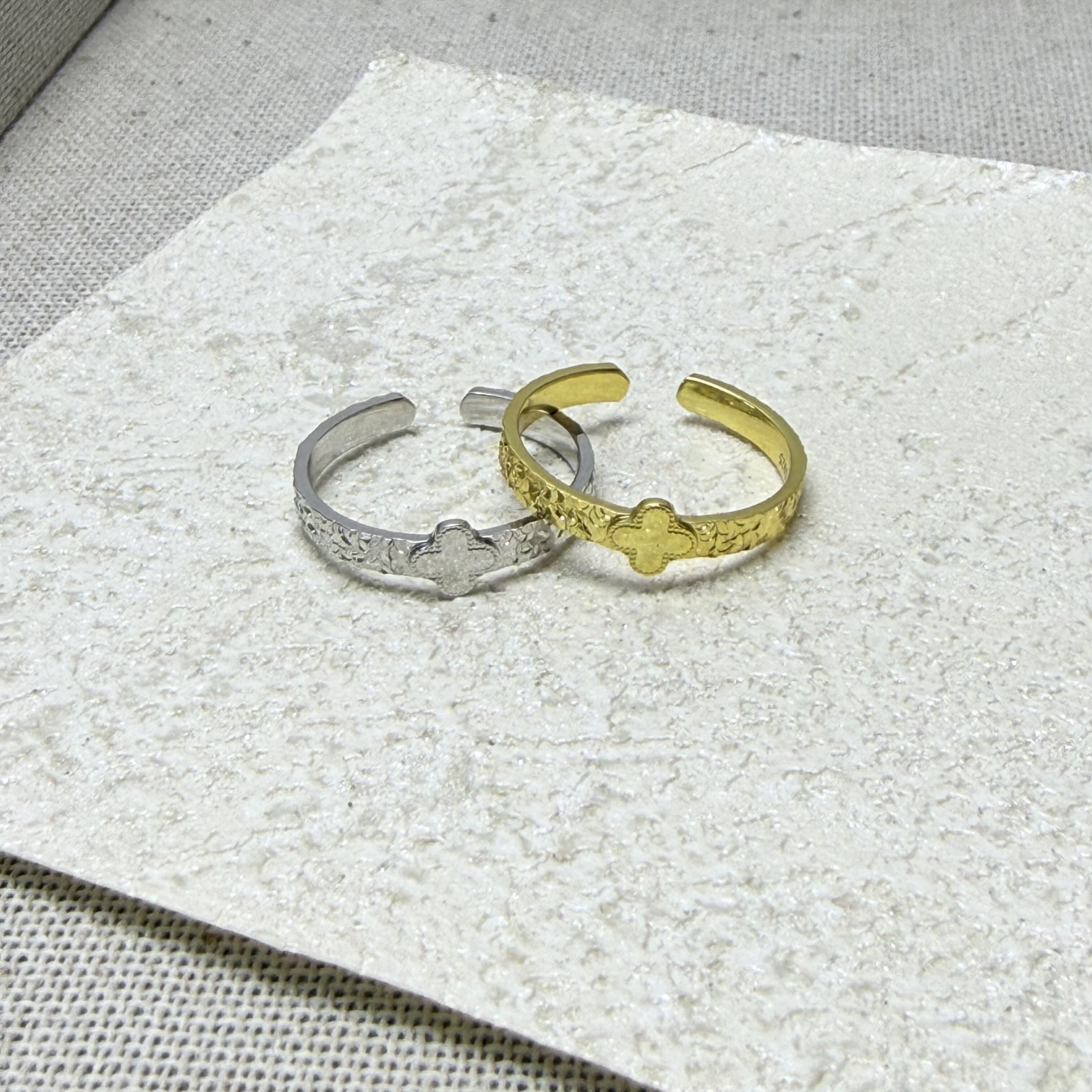纯银925银碎冰冰四叶草精致戒指女时尚潮流百搭雕花银饰指环