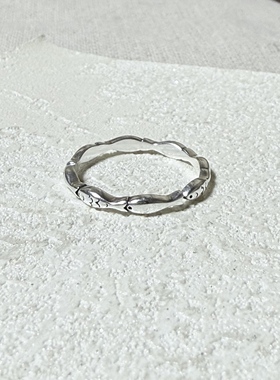 S999足银有鱼环ins风小众设计戒指女复古做旧银色高级感百搭戒指
