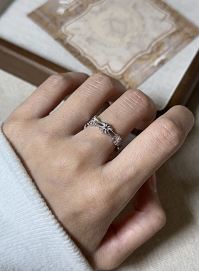 s925纯银鸢舞鸢尾花浮雕小清新时尚冷淡韩版百搭开口戒指