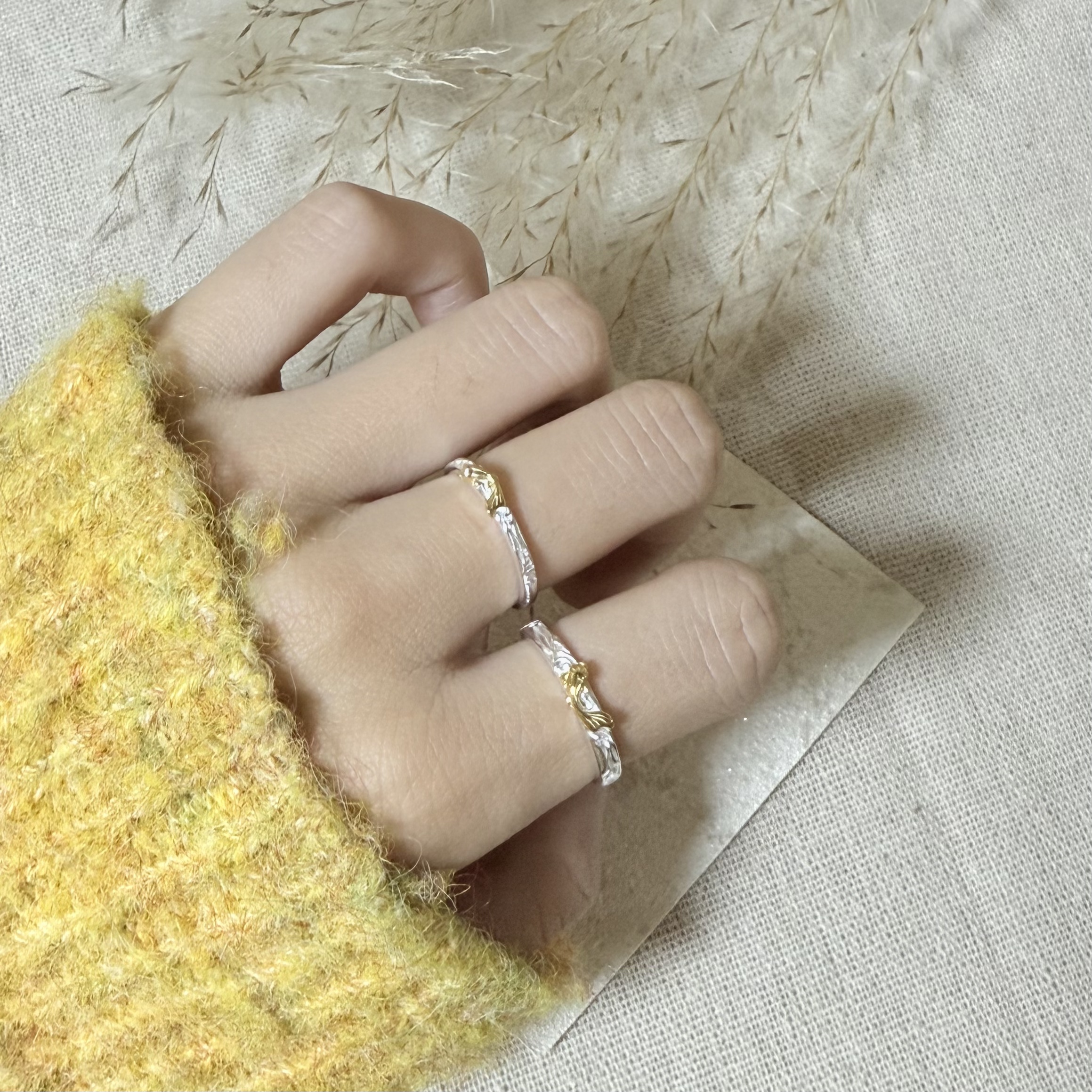 S999足银熔岩锦鲤高级感轻奢细圈开口戒指优雅气质款金色情侣戒指