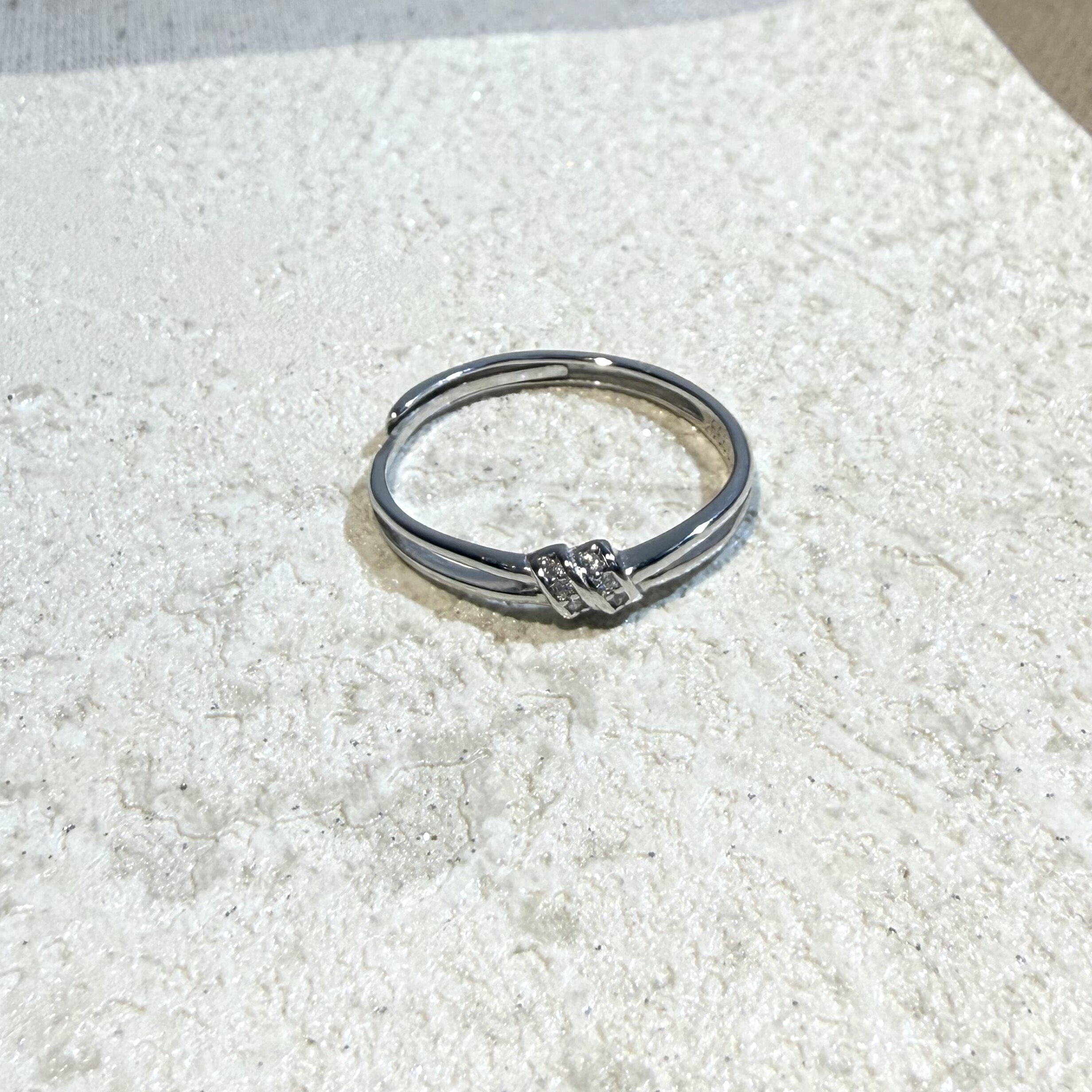 足银999同心结小锆石开口戒指