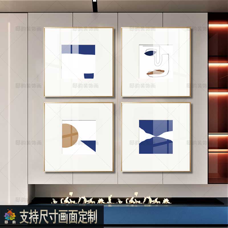 家居软装高级感挂画民宿酒店房间油画布墙画正方形卡纸装饰画定制图片