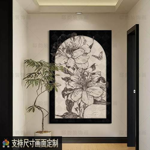中古风酒店样板间装饰画客厅餐厅晶瓷画民宿背景墙油画布玄关挂画
