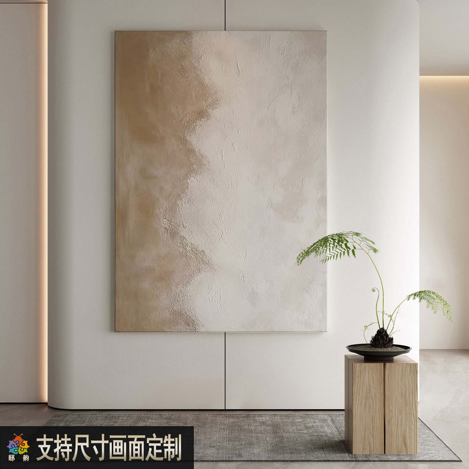 手绘油画奶油风客厅装饰画抽象玄关挂画高级感立体丙烯油画可定制图片