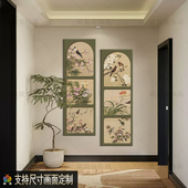中古风客厅竖长条装 饰画民宿酒店过道壁画样板间玄关软装 挂画定制