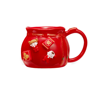 共禾京品福袋马克杯创意浮雕国风大容量陶瓷泡茶家用水杯礼品盒装