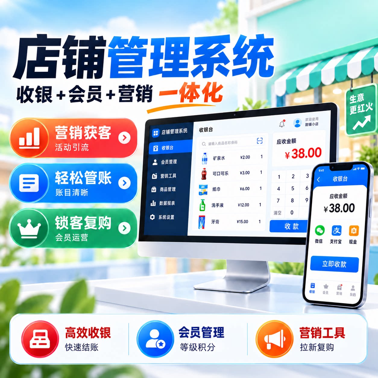 会员卡管理系统饭店棋牌室超市餐饮理发美发店发廊洗车服装店锁客引流营销小游戏大转盘抽奖手机电脑收银软件