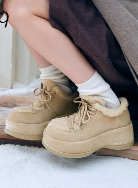 Talitaqoom2025冬季新款暖棕毛绒厚底松糕鞋加绒保暖复古休闲鞋女