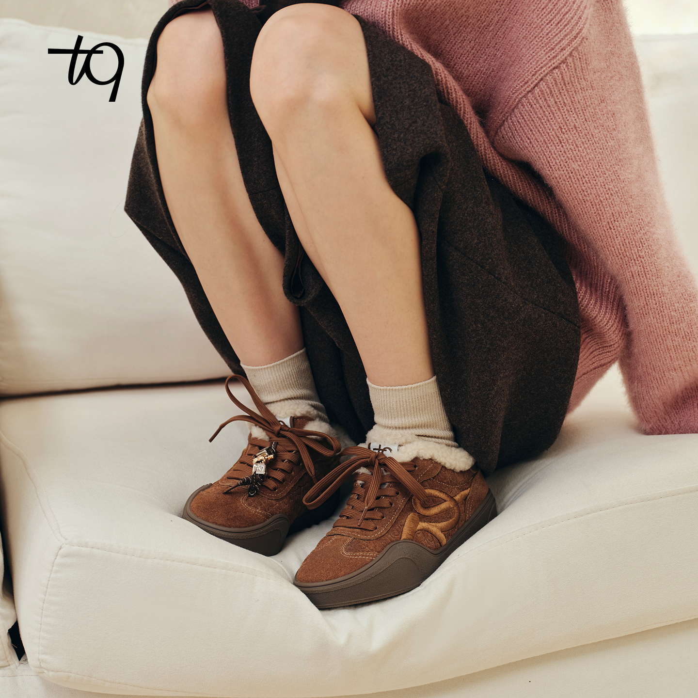 Talitaqoom焦糖系列2025年冬季新款厚底德训鞋加绒保暖复古休闲鞋