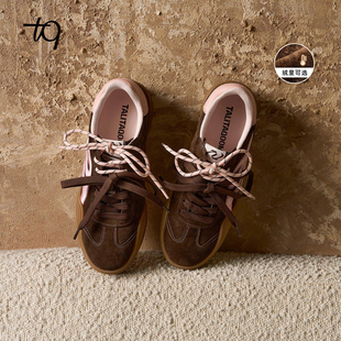 Talitaqoom焦糖鞋 板鞋 2025秋冬加绒新款 tq女鞋 厚底德训鞋 明星同款