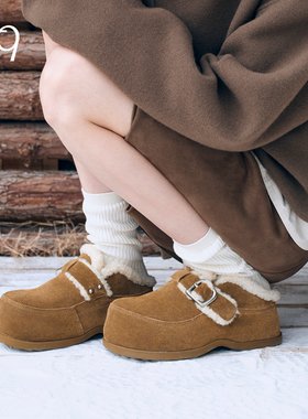 Talitaqoom2025冬季新款暖棕扣饰毛绒勃肯鞋复古加绒保暖勃肯拖女