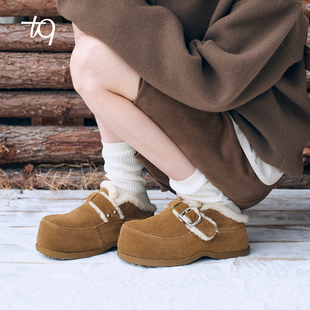 复古加绒保暖勃肯拖女 暖棕扣饰毛绒勃肯鞋 Talitaqoom2025冬季 新款