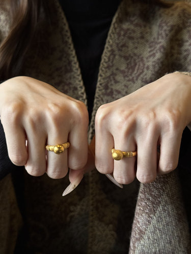 拉丝金珠戒指黄金镶嵌999足金