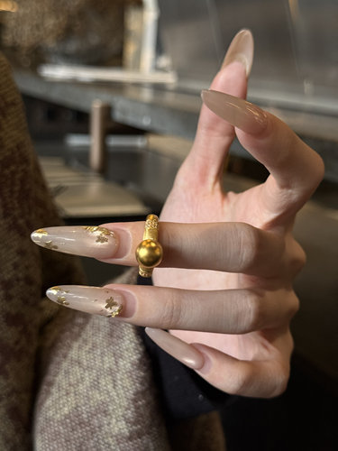 磨砂金珠戒指黄金镶嵌999足金