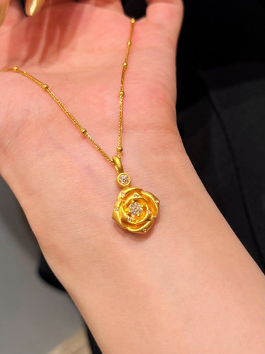 倾心玫瑰黄金吊坠999足金