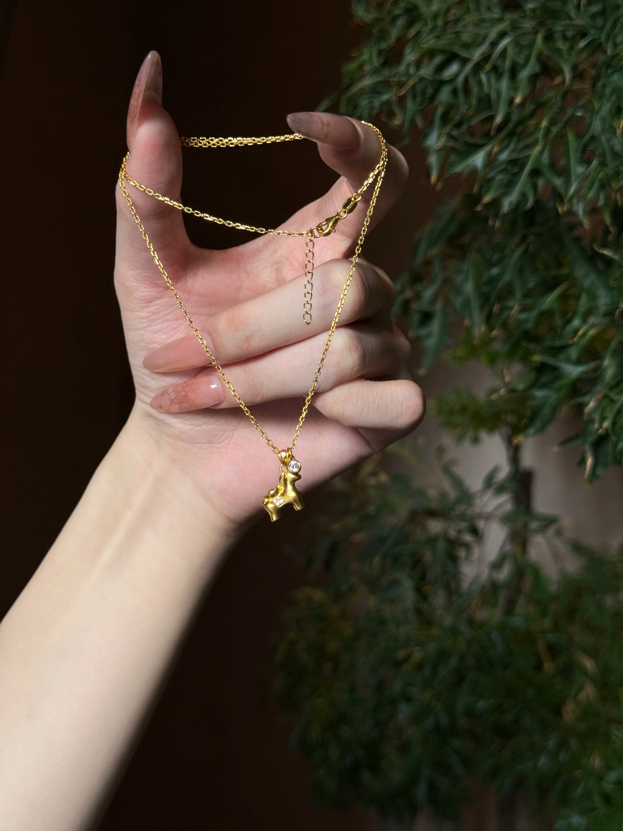 小马上有钱项链黄金镶嵌999足金