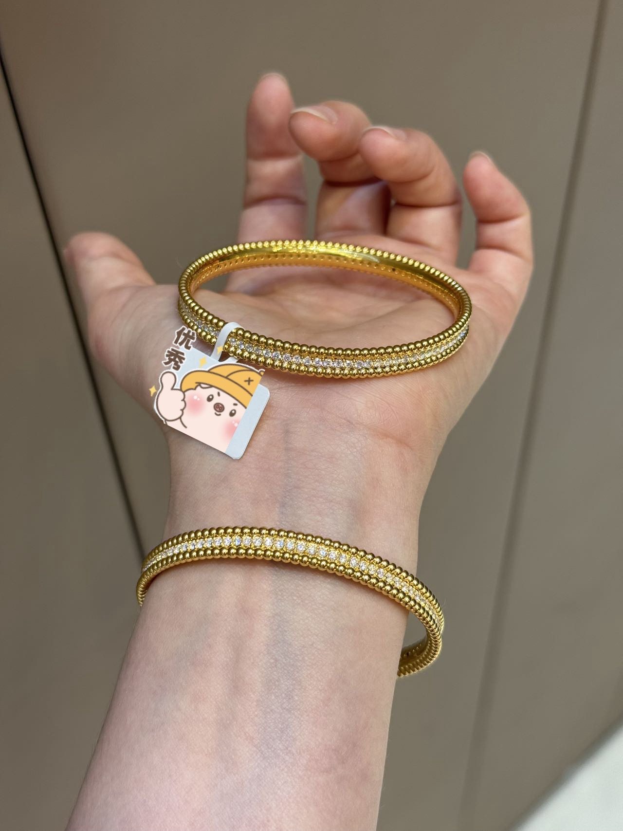 单排满钻黄金手镯999足金豆豆手镯
