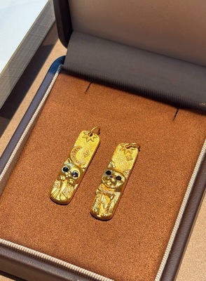 星月猫咪吊坠黄金镶嵌999足金