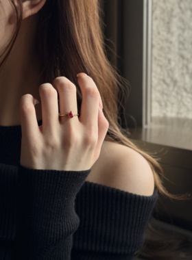 红色6D水滴戒指黄金镶嵌999足金