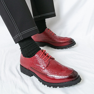复古尖头皮鞋 鳄鱼纹办公室男鞋 跨境大码 商务休闲鞋 正装 英伦风男士
