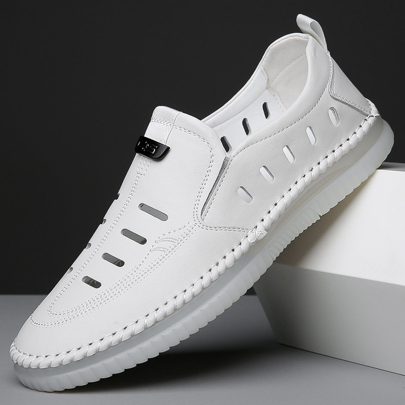 2025夏季新款男士镂空透气皮凉鞋洞洞鞋男手工上线休闲套脚鞋866