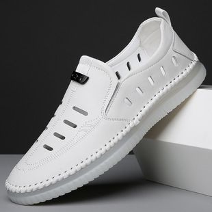 新款 男手工上线休闲套脚鞋 男士 洞洞鞋 866 镂空透气皮凉鞋 2025夏季