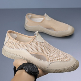 轻便套脚沙滩鞋 透气网面镂空一脚蹬爸爸鞋 男2025夏季 凉鞋