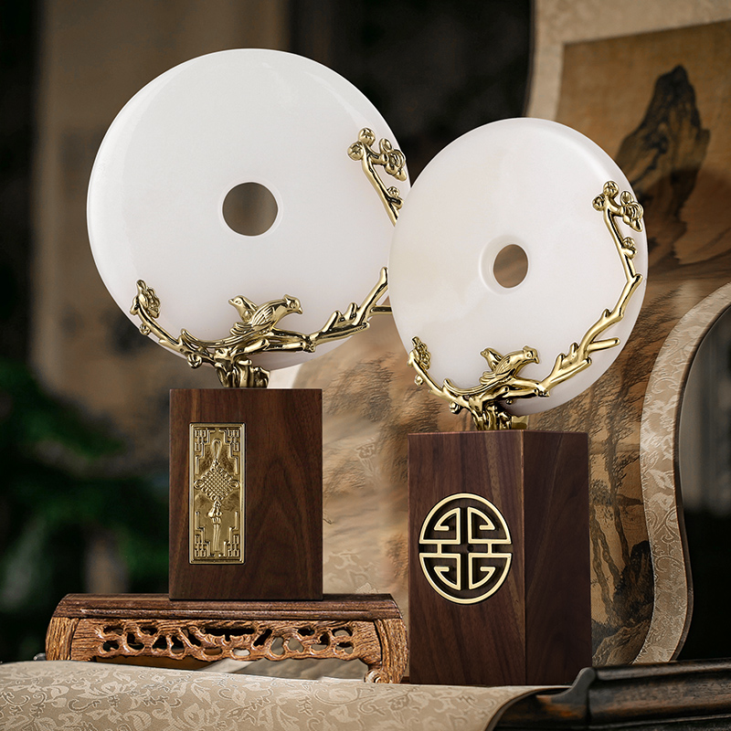 新中式铜玉石轻奢摆件客厅祝福