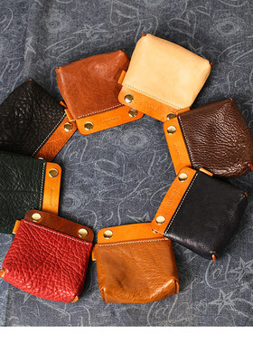 热销真皮零钱包头层牛皮搭扣休闲卡包钥匙包简约迷你热缩纹硬币包