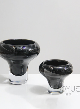 现代简约轻奢黑色大口高脚琉璃花瓶设计师样板间软装花艺装饰摆件