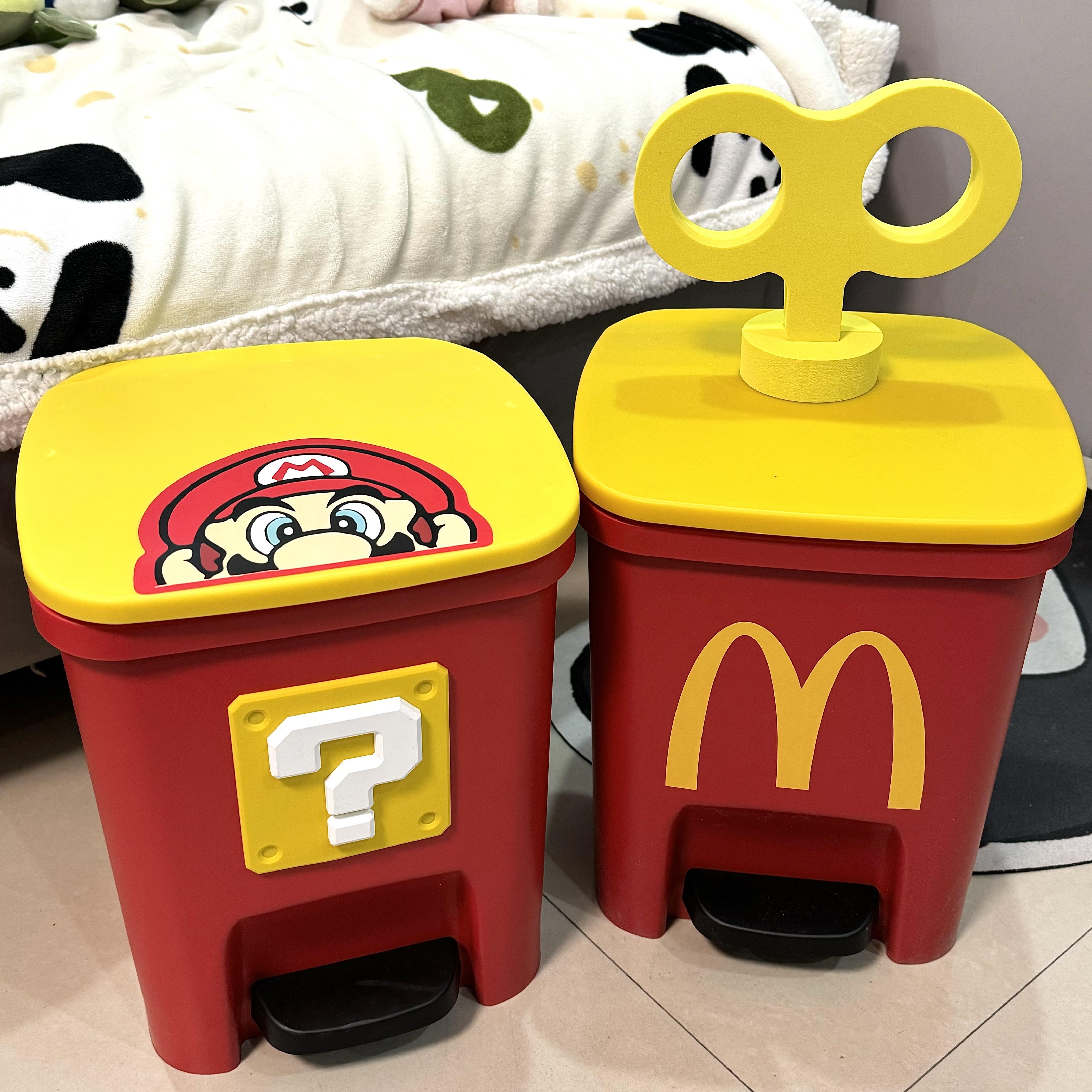 麦当劳马里奥垃圾桶家用客厅可爱卡通个性脚踏带盖大号大容量卧室